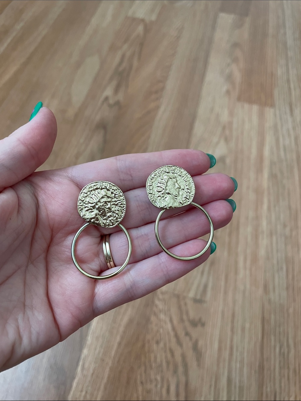 Altar'd State Textured Gold Coin Hoop Earrings